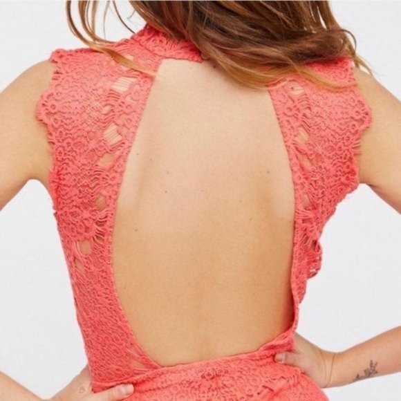 Free People Daydreamer Coral Lace Mini Dress Med - Picture 2 of 12